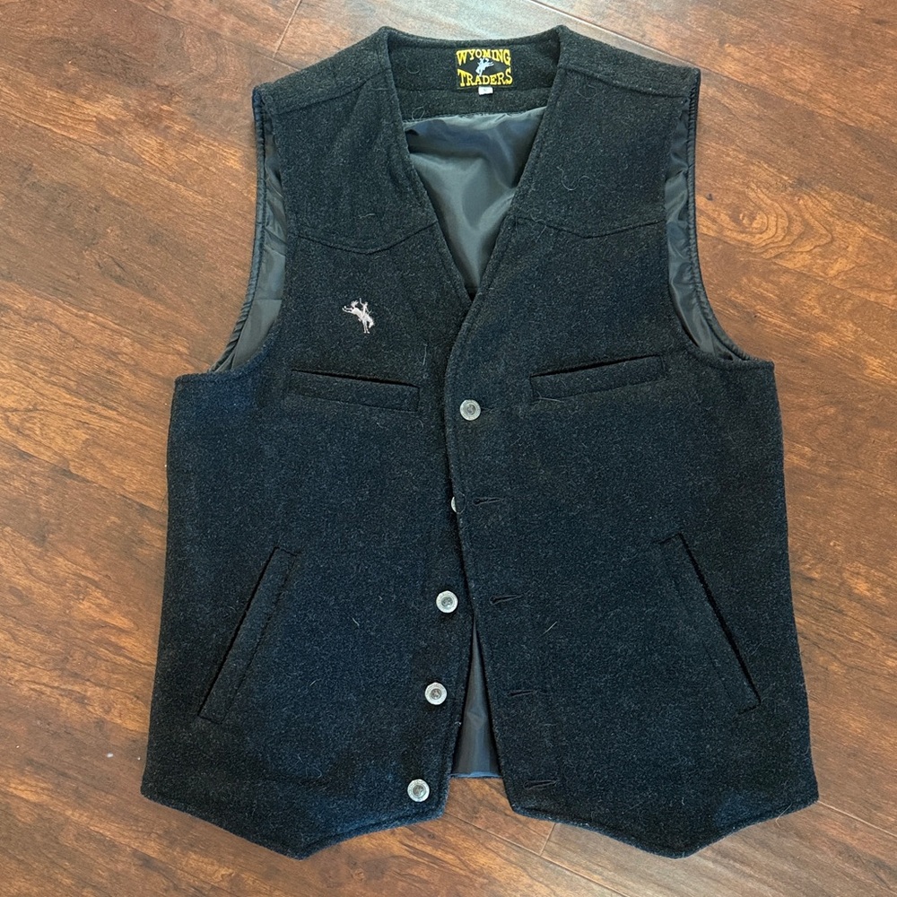 Black Wool Western Vest for Men